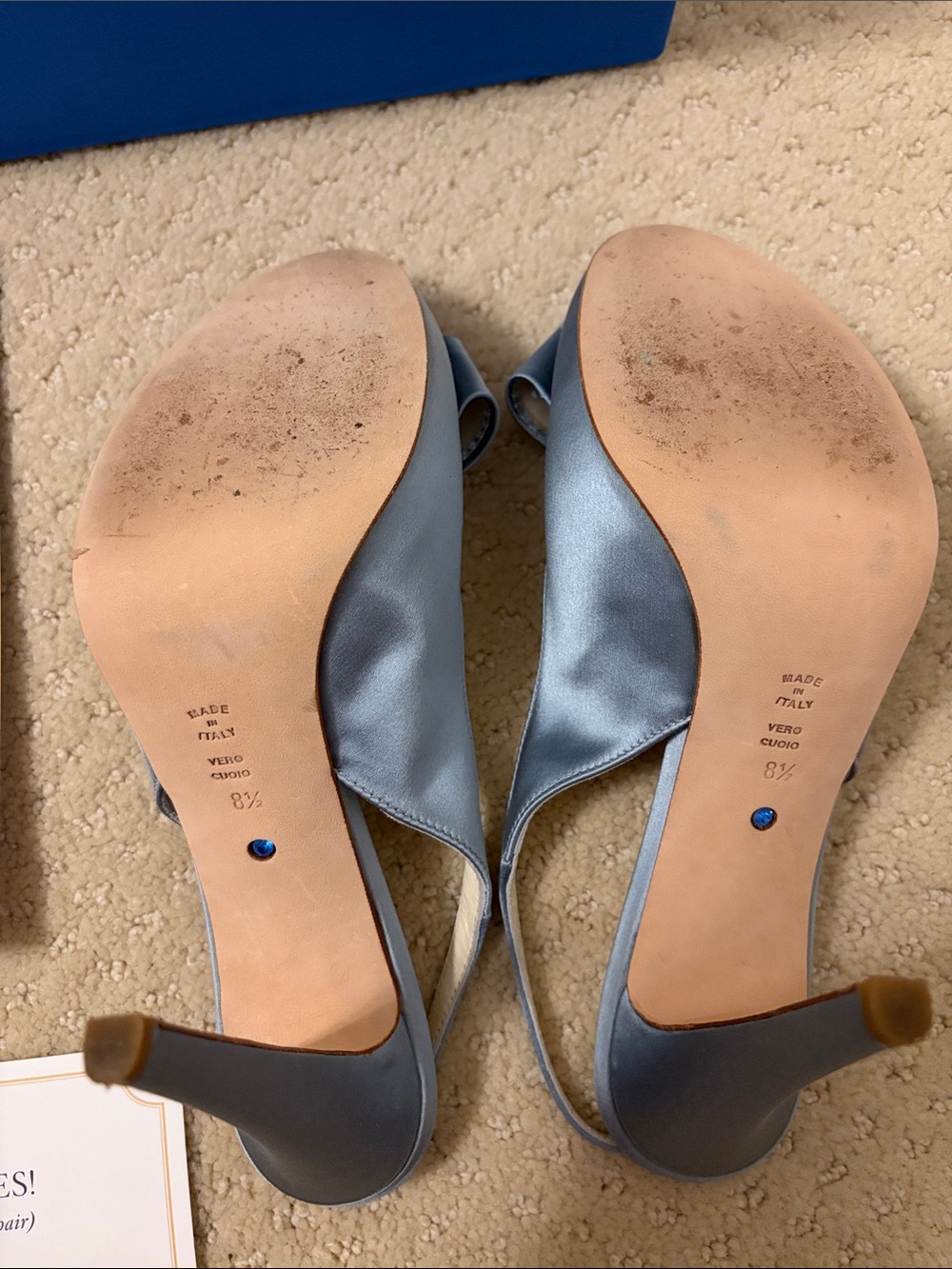 Something Bleu Bridal Light Blue Satin Peep Toe Slingback Heels - Picture 7 of 8